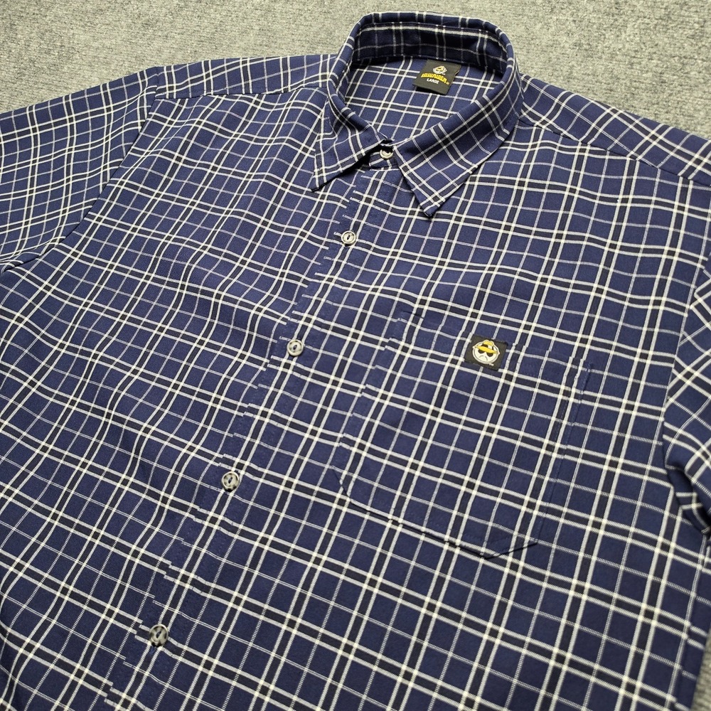 Vintage Lowrider Magazine Shirt Mens Large L Blue Plaid Short Sleeve‎ Button Up